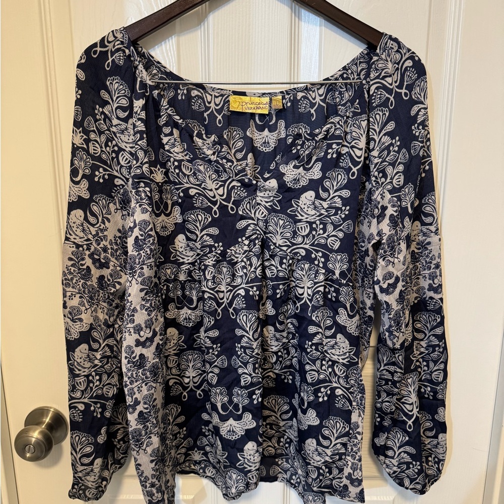 Princess by Vera Wang Blue and White Floral Women's Top